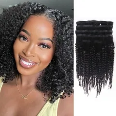 PU Clip Ins Hair Kinky Curly Hair Extensions Set Of 6Pcs/12Pcs Natural Black Clip Ins Hair For Black Women