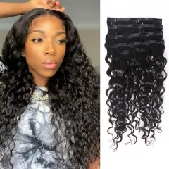 PU Clip In Human Hair Extensions Set Of 6Pcs/12Pcs Italy Curly Clip Ins Human Hair Extensions For Black Women
