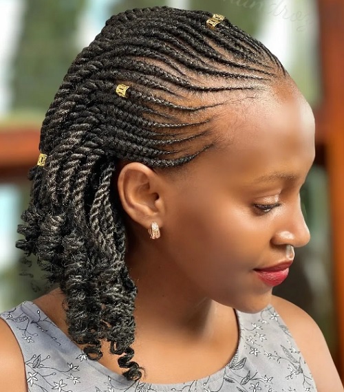 half cornrow with twist ends