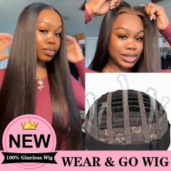 Wear Go Pre Cut 5*5 HD Lace Straight 100% Real Glueless Wig With Breathable Cap Air Wig