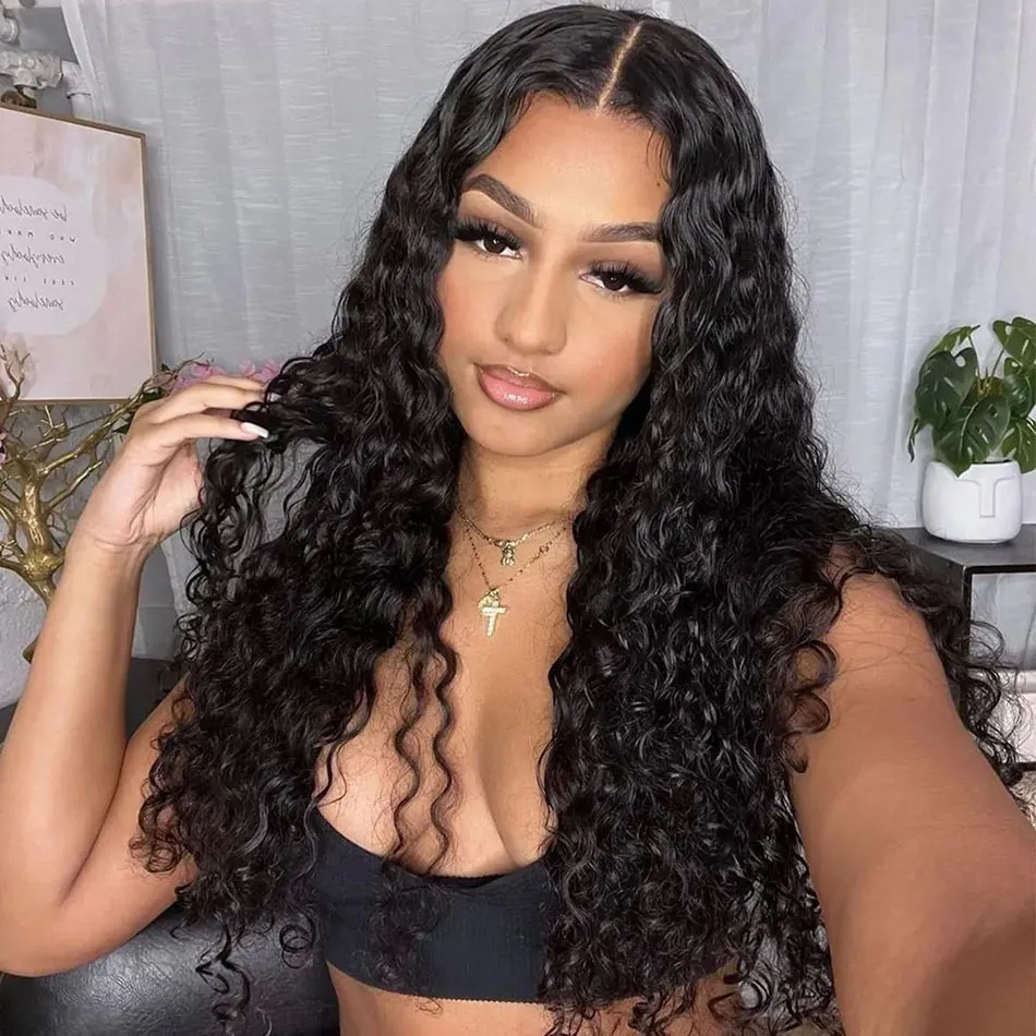 24 inch glueless wear and go wig water wave hair