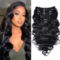 [Clip In] Body Wave Clip-In Human Hair Extensions Set of 5pcs/8pcs/10pcs Natural Black Full Head High-Quality Hair Extension For Black Women