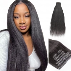 Seamless PU Clip In Hair Light Yaki Hair Extensions Set Of 6Pcs/12Pcs Natural Black Clip In Hair High Quality Human Hair