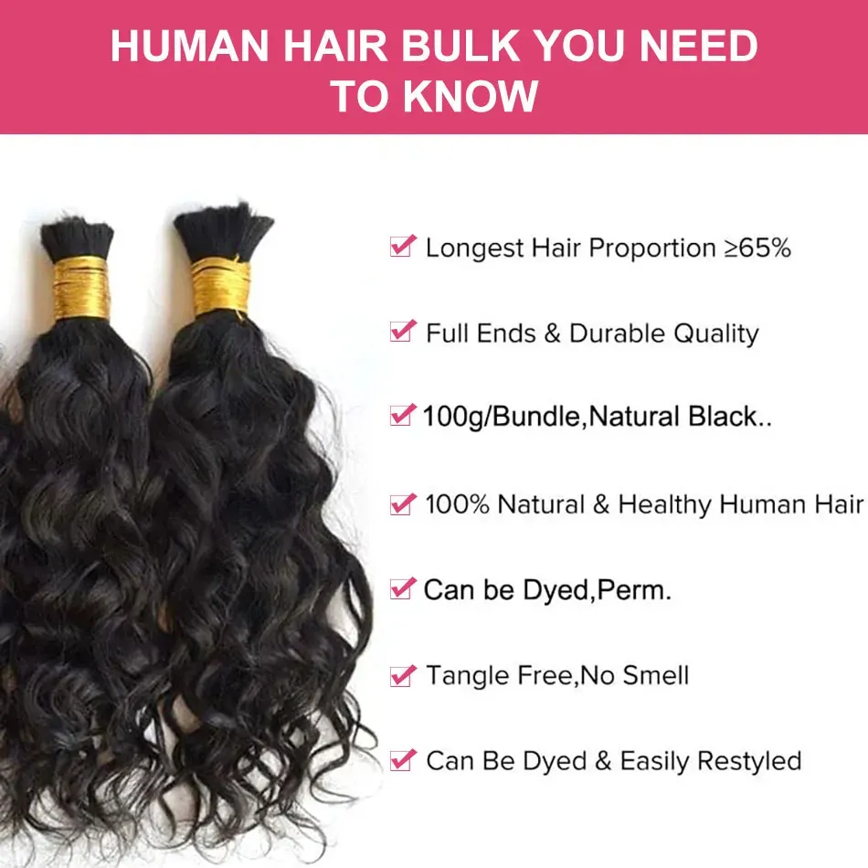  Water Wave Bulk Human Hair for Braiding No Weft Boho Braiding  Hair Double Draw Braids Extensions Virgin Human Hair Micro Braids Bulk  Natural Color(16 16inch) : Beauty & Personal Care