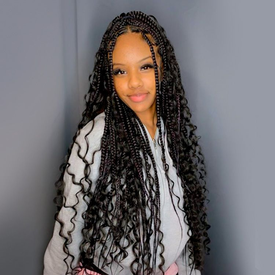 frontal Bone Straight braids, silk Knottless box braids, braided