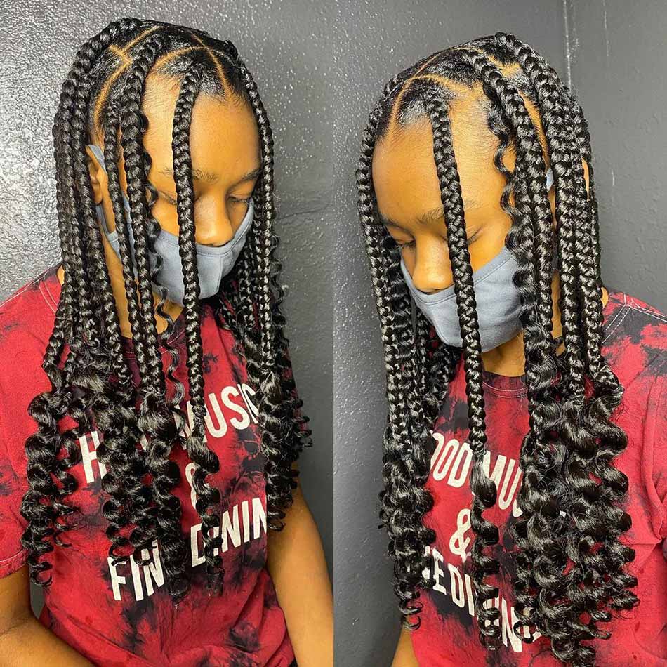 medium box braids with curl ends