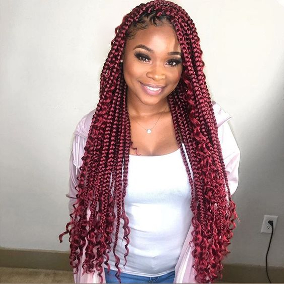 vibrant burgundy braid styles 