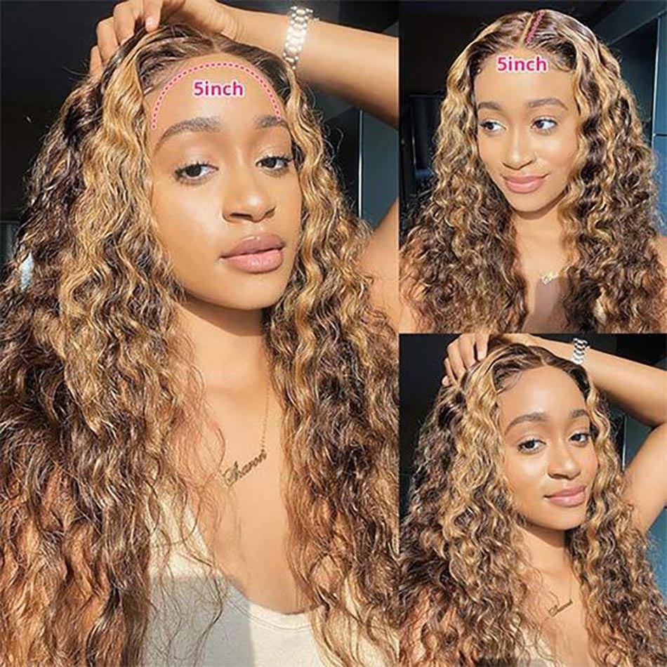 brown highlight glueless closure wig