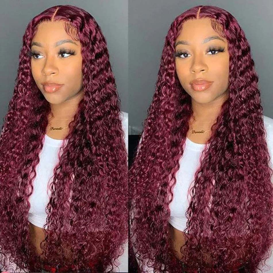 deep wave glueless wig human hair burgundy