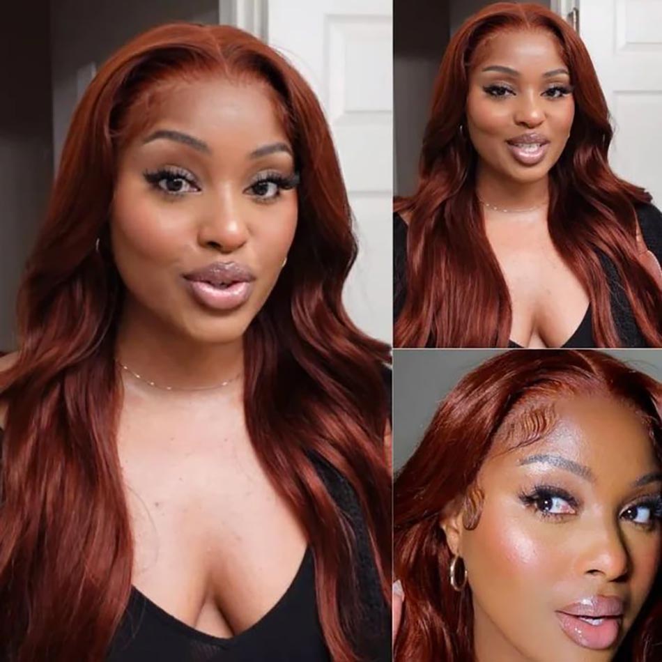 100% human hair reddish brown lace front wig
