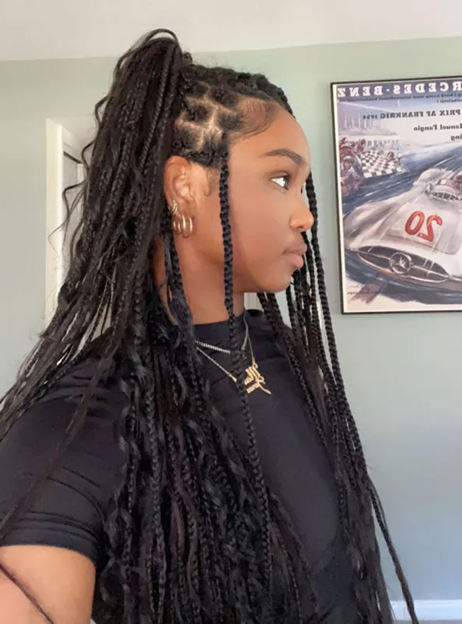 goddess box braids high ponytail