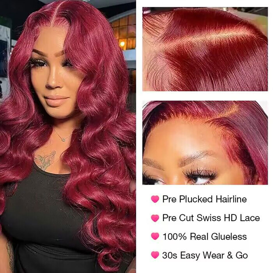 Vibrant 99J Burgundy Glueless Wig