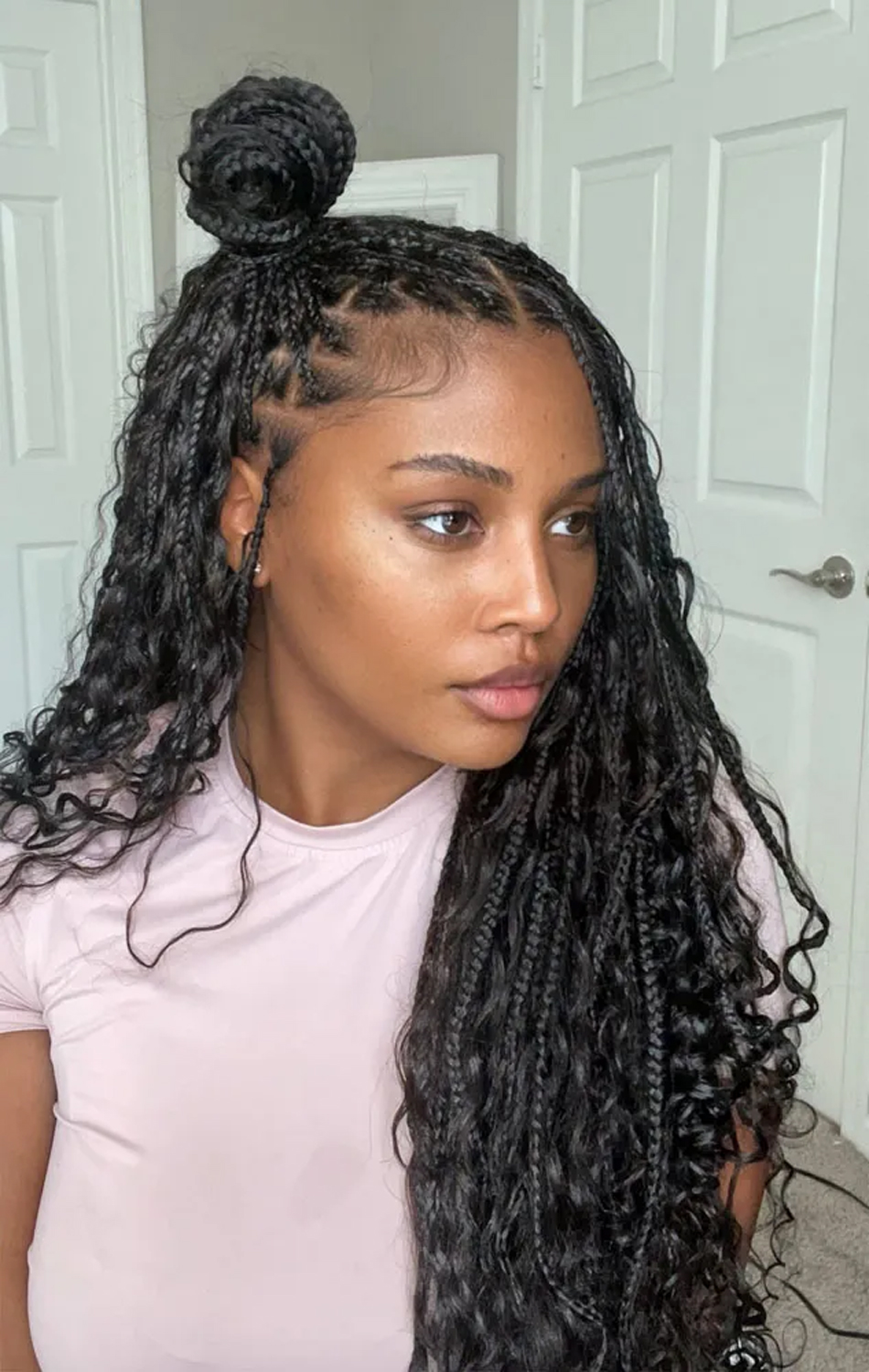 goddess braids half up half down