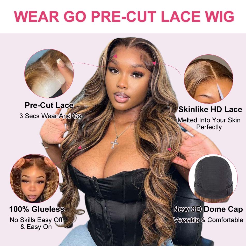 brown highlight glueless lace wig