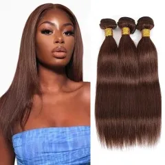 #4 Chestnut Brown 3PCS Bundles Straight Hair Double Weft From One Single Donor Deal 12A Brazilian Straight Hair