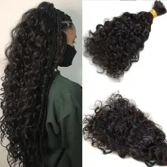 Natural Black Water Wave Bulk Hair Extensions for Braiding Bohemian Knotless