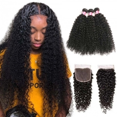 12A 【3PCS+4*4 Lace Closure】Brazilian Kinky Curly Hair Unprocessed Virgin Hair With 1PC Lace Closure