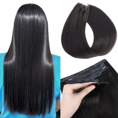 PU Seamless Clip Ins Silky Straight Hair Extensions Set Of 6Pcs/12Pcs Natural Black Full Head PU Weft Extensions For Black Women