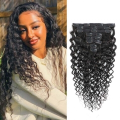 Water Wave Clip In Hair Extensions Human Hair Set of 5pcs/8pcs/10pcs Natural Black Full Head High-Quality Clip In Hair Extension