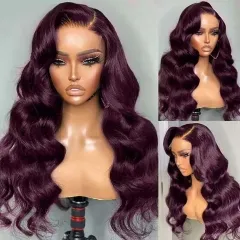 Dark Burgundy 99J Human Hair Wigs 13*4 Transparent Lace Frontal Wig Thick 250% Density