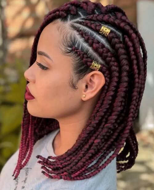 burgundy braids with cuffs