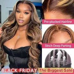 P4/27 Highlights Pre-cut Lace Glueless Wig 5*5 HD Closure 200% Density Wig Preplucked Natural Hairline