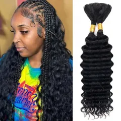 Natural Black Deep Wave Burmese Bulk Hair Extensions for Braiding Bohemian Knotless