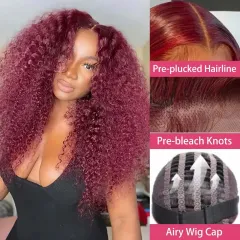 Wear Go 99J Burgundy Color Pre-plucked Pre-Bleach Knots Glueless Lace Wig 200% Density Wig 5*5 Lace Closure Wig