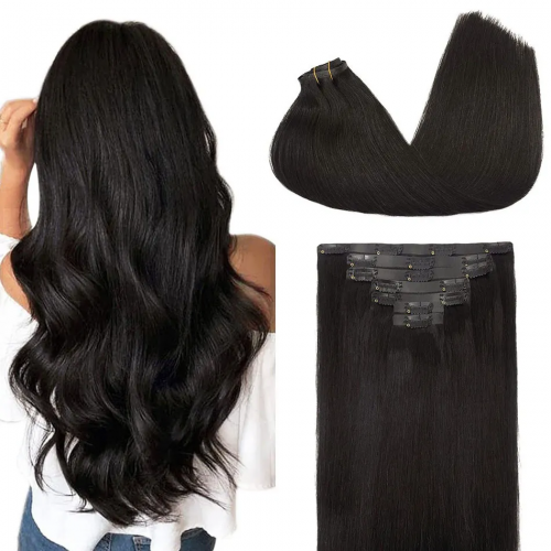 Seamless PU Clip In Extensions Set Of 6Pcs/12Pcs Natural Black Full Head PU Weft Extensions High Quality Human Hair