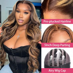 P4/27 Highlights Pre-cut Lace Glueless Wig 5*5 HD Closure Wig Preplucked Natural Hairline