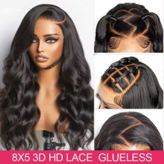 【3D HD GLUELESS LACE】8x5 HD Lace Bye Bye Knots Closure Wig Max Parting Pre-plucked Natural Hairline