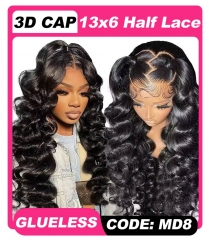 【3D HALF LACE】13x6 GLUELESS Half Lace Loose Wave Frontal Wig 250% Density Full-Max Invisible Knots Pre-Plucked Lace Wig