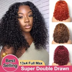 【Super Double Drawn】Full Max 13x4 Bouncy Shaggy Curly Lace Frontal Bob Wig Romantic Curls
