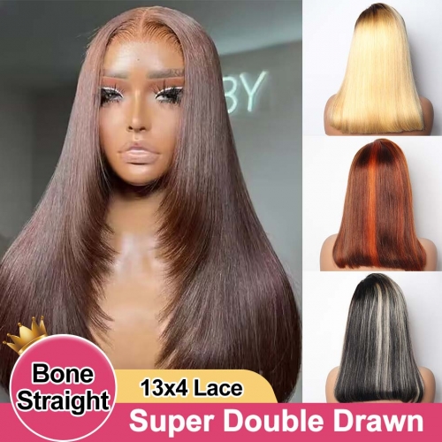 【Super Double Drawn】Colored 13A High Grade Full Max 13x4 Lace Frontal Bob Wig Affordable Cost