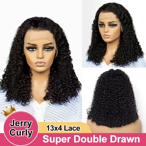 【Super Double Drawn】Full Max 13x4 Jerry Curly Lace Frontal Bob Wig High Weight