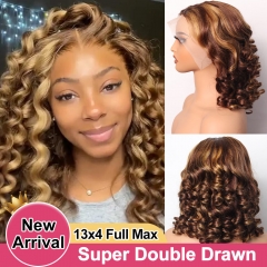 【Super Double Drawn】P4/27 Highlights 13x4 Full Max Lace Frontal Bob Wig Loose Wave 14Inch
