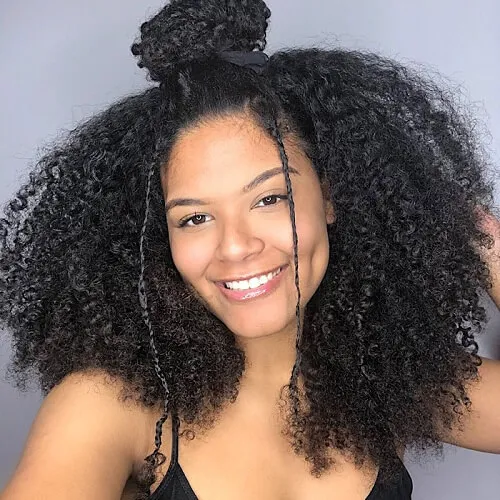 fluffy afro curly bob with braids