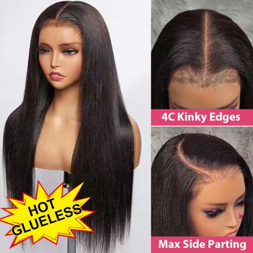 【4C Kinky Edges】GLUELESS 9x7 Pre-Everything HD Lace Closure Wig Parting Max Pre-plucked & Bleach Knots