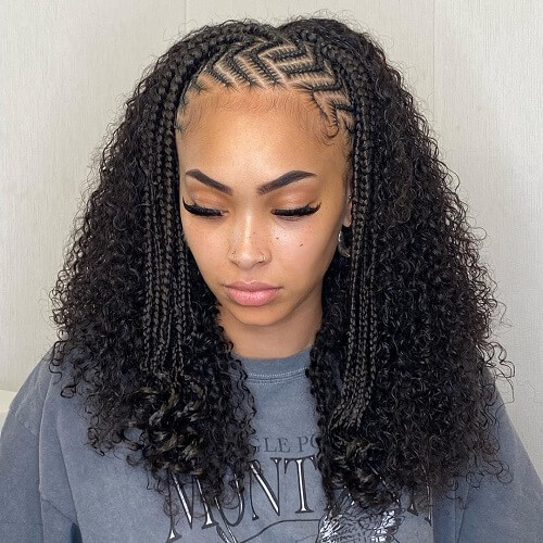 front zig-zag cornrow front curls