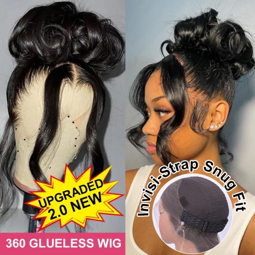 【Invisible Strap Snug Fit】360 GLUELESS Skin HD Lace Frontal Invisble Tiny Knots & Pre-plucked Human Hair Wig