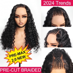 【Hand Tied Pre Braided】GLUELESS Wig Wear Go HD Lace Deep Wave Wig Invisible Knots