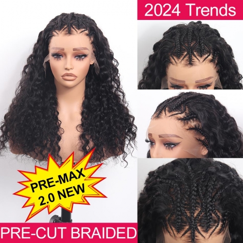 【Pre Braided Cornrows】GLUELESS 13x6 HD Lace Frontal Wig Pre Bleached Invisible Deep Wave
