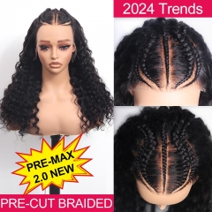 【GLUELESS Pre Braided】HD Lace Wig Ready Go Pre Bleached Invisible Knots Deep Wave