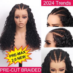 【Hand Made Braided】GLUELESS Wig Pre Styled HD Lace Deep Wave Wig Pre Bleached Invisible Knots