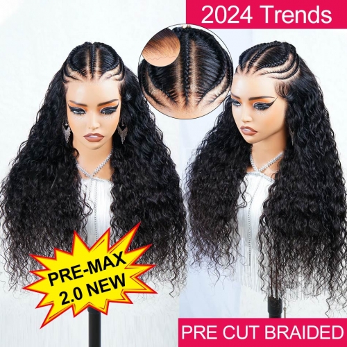【Pre-Braided Cornrows】GLUELESS 13x6 Parting Max HD Lace Frontal Wig Human Hair Ready Go Deep Wave