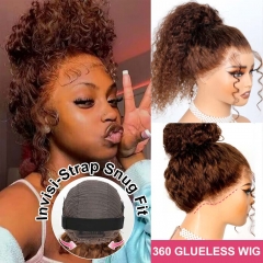 【Invisible Strap Snug Fit】Chocolate Brown 360 GLUELESS HD Lace Water Wave Frontal Wig Pre Bleached Pre Plucked