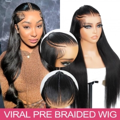 Pre Braided Wig Straight/Body GLUELESS 13x6 HD Lace Front Wigs Human Hair Bleached Knots