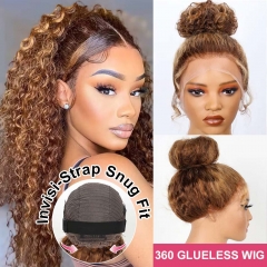 【Invisible Strap Snug Fit】P4/27 Highlights 360 GLUELESS HD Lace Water Wave Frontal Wig Pre Bleached Pre Plucked