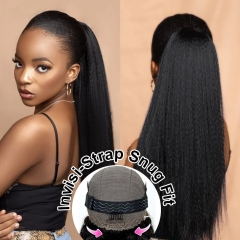 【Invisible Drawstring】360 Kinky Straight GLUELESS HD Lace Frontal Wig PreBleached Invisible Knots & PrePlucked