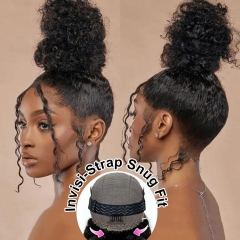 【Invisible Drawstring】360 Kinky Curly GLUELESS HD Lace Frontal Wig PreBleached Invisible Knots & PrePlucked